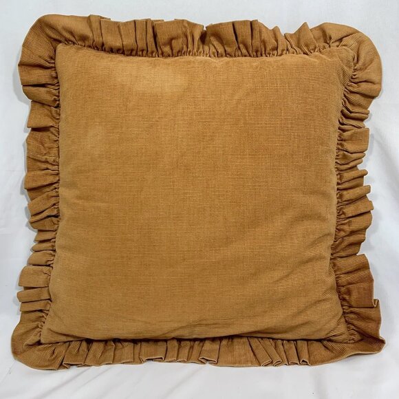 17” Hand Sewn Quilt Pillow w/ Ruffles Corduroy, Velvet - Down Fill - Granny Core - Picture 2 of 4